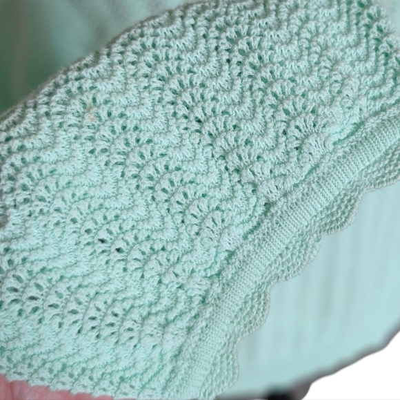 J. Crew Pointelle Ruffle Mockneck Sweater Women's Med Fairy Coquette Mint Green - Picture 11 of 16